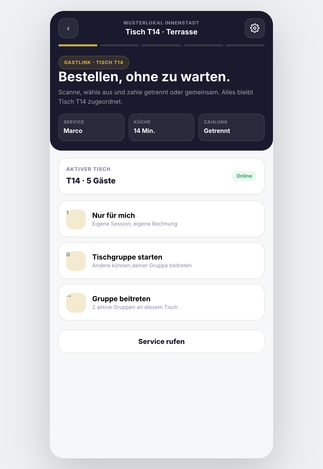 Mobiler Gastlink Flow auf dem Smartphone