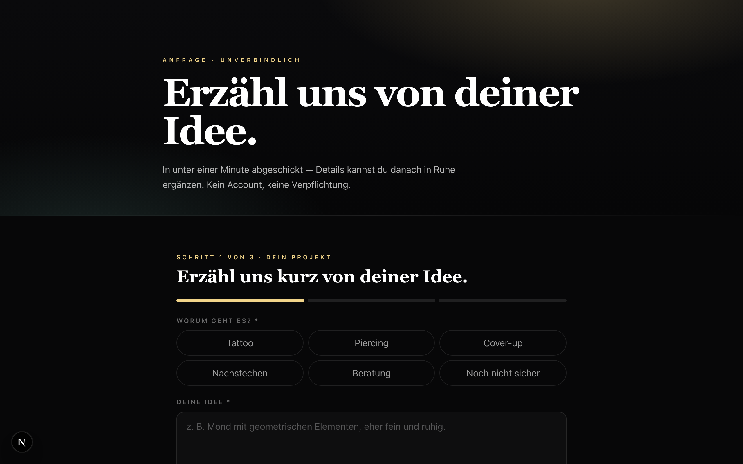 StudioLink Anfrage-Wizard als echter App-Screenshot